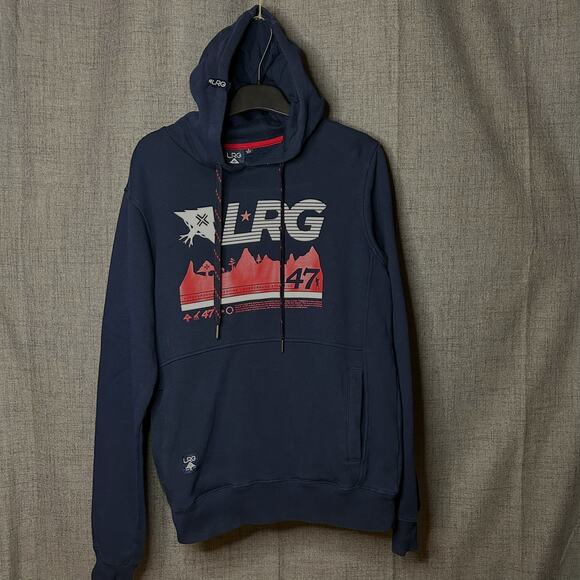 LRG Lifted Research Group Navy White/Red Logo Hoodie Sweatshirt Men's Small - Picture 1 of 9